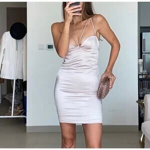 ZARA SATIN DRESS PEARL GRAY